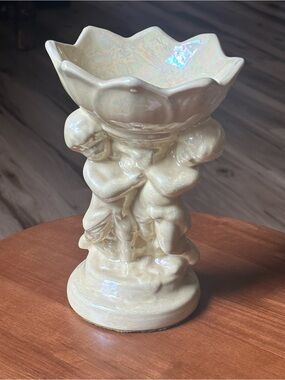 Pearlescent Ceramic Cherub Pedestal Bowl